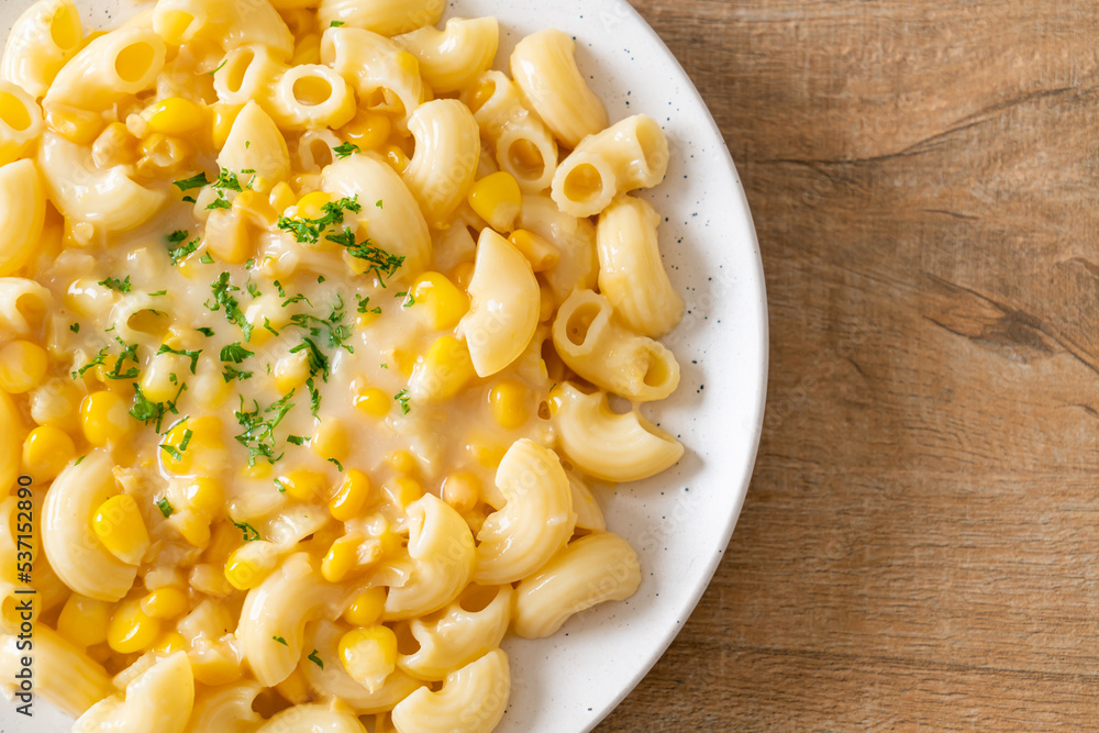 macaroni creamy corn cheese on plate macaroni creamy corn cheese on plate