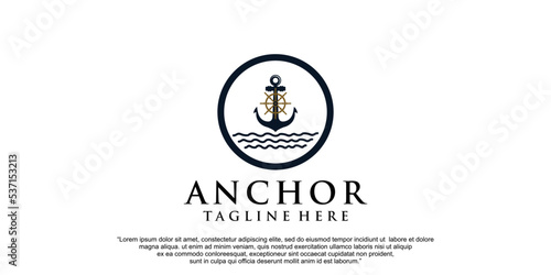 Simple anchor  logo design for boat ship navy nautical transport Premium Vector