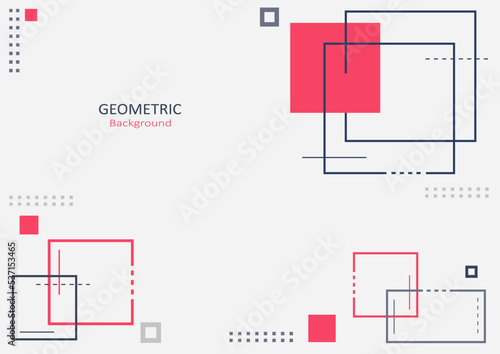 Abstract geometric template flat design with square shapes and lines on light gray background. Copy space for text. Landing page design. Vector Illustration.