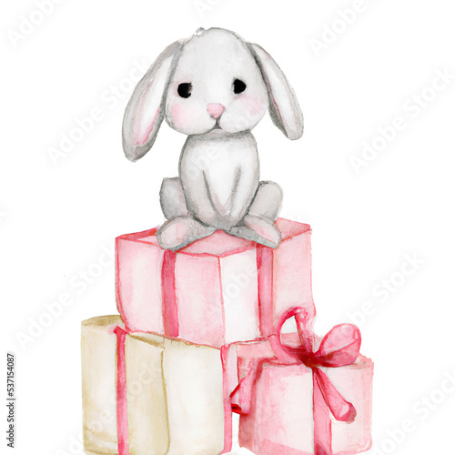 cute rabbit on gifts children's illustration