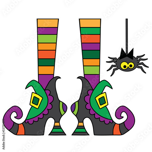 Halloween witch feet colorful vector cartoon isolated illustration