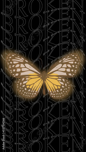 Butterfly vector phone background with wavy typography background photo