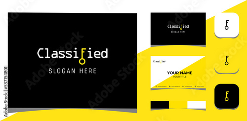 Template Logo Creative Text Classified and F with shape of key. Creative Template with color pallet, visual branding, business card and icon.