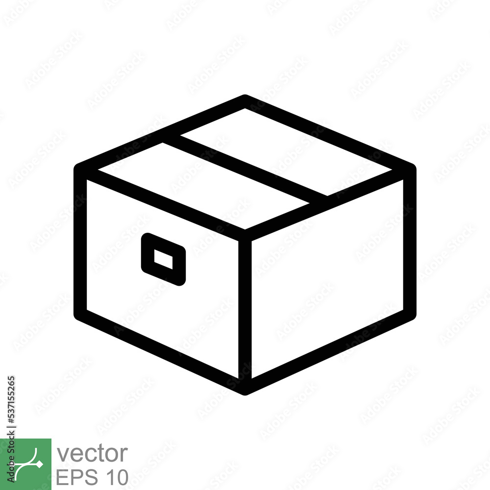 Box icon. Simple outline style. Package, parcel, post, collection, storage, packaging, cargo, carton, cardboard, delivery concept. Thin line vector illustration isolated on white background. EPS 10. Box icon. Simple outline style. Package, parcel, post, collection, storage, packaging, cargo, carton, cardboard, delivery concept. Thin line vector illustration isolated on white background. EPS 10.