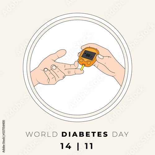 World diabetes day with vector illustration of checking sugar level on hand with glucometer design