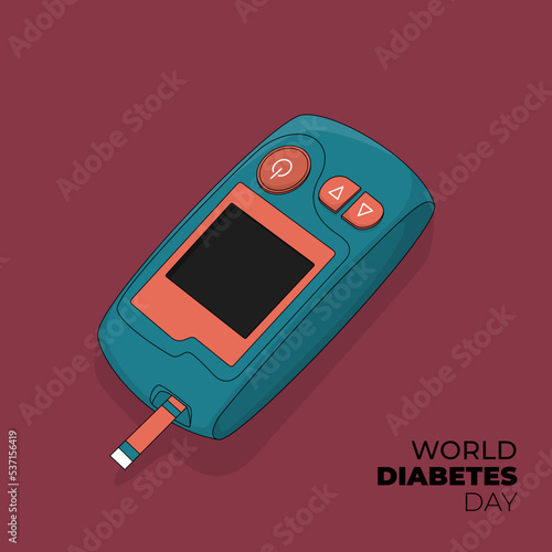 Glucometer in cartoon design with green and orange concept design