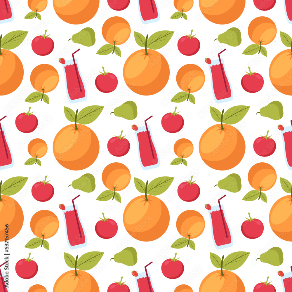 Vegetarian, Fruit and Vegetables Seamless Pattern Design with Fresh, Organic and Natural Food in Hand Drawn Flat Cartoon Background Illustration Vegetarian, Fruit and Vegetables Seamless Pattern Design with Fresh, Organic and Natural Food in Hand Drawn Flat Cartoon Background Illustration