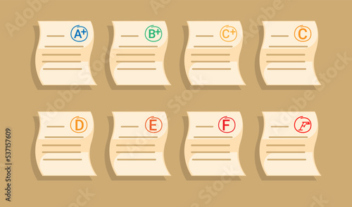 Exam paper student test result collection set illustration vector