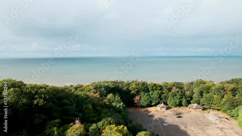 The shoreline of Lake Michigan with choppy waves. photo