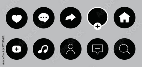 Social media home page screen interface in social media application. Music and video app icons.