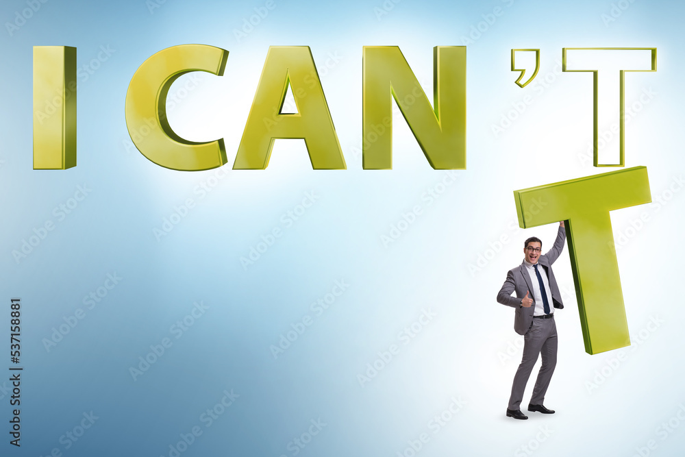 Determination concept with businessman and letters Determination concept with businessman and letters