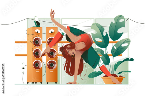 Cute woman dancer in action in studio
