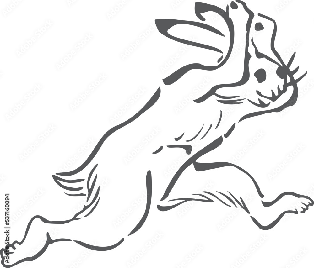 Naklejka premium 鳥獣戯画のウサギのベクターイラスト