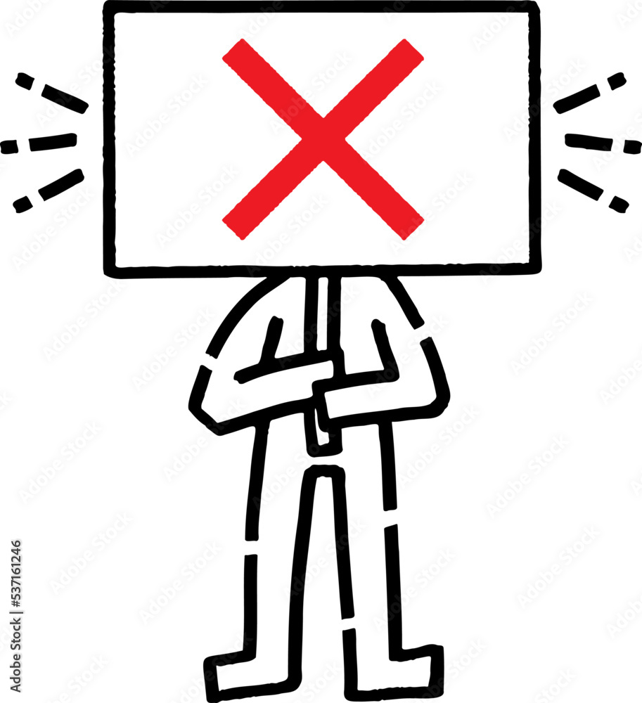 Fototapeta premium 看板を持つ棒人間_バツ