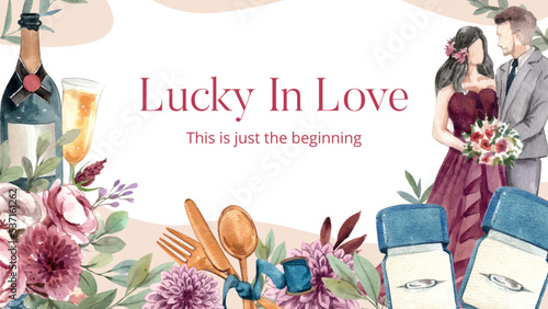 Blog banner template with cozy chic wedding concpet,watercolor style