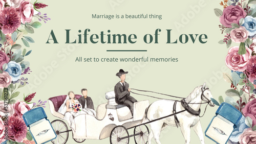 Blog banner template with cozy chic wedding concpet,watercolor style