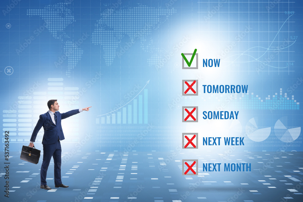 Concept of procrastination with now or later Concept of procrastination with now or later