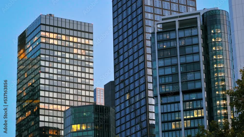 Cityscape of Frankfurt downtown at evening, Germany. Multiple skyscrapers Cityscape of Frankfurt downtown at evening, Germany. Multiple skyscrapers