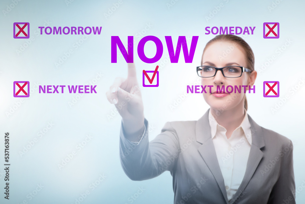 Concept of procrastination with now or later Concept of procrastination with now or later