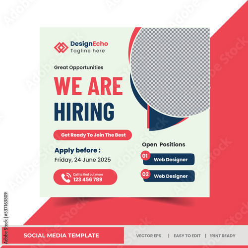 We Are Hiring - Job Vacancy Recruitment Social Media Post Template - Square web banner design - 01