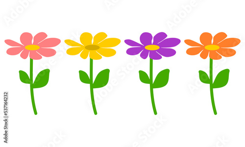 Set cute mexican aster or cosmos flowers cartoon hand drawing doodle icon vector design.