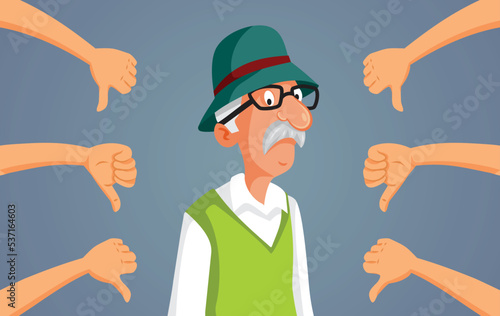 Elderly Man Getting a Negative Reaction Being Blamed by Society. Senior citizen feeling discriminated by ageist attitude from other people
