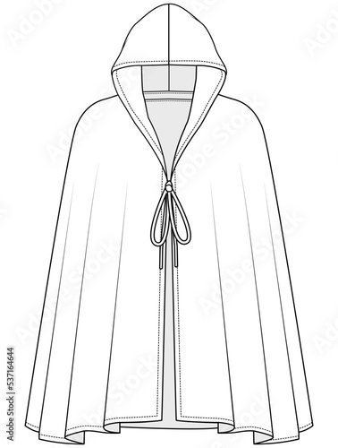 hooded cape poncho cloak coat fashion flat sketch vector illustration template