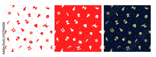 可愛いクリスマスの背景セット-2way-シームレスなパターン-手描き