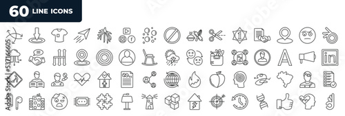 set of most common used 60 web icons in outline style. thin line icons such as complex, number one, my account, under construction, logic, , blocks, mental vector.