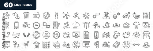 set of most common used 60 web icons in outline style. thin line icons such as neural, senior citizen, parchment, itinerary, maps and location, programm, cockpit, pagination vector.