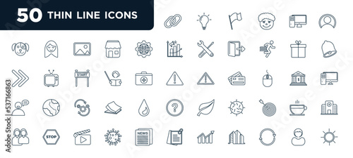 set of most common used 50 web icons in outline style. thin line icons such as link, service, teacher, process, virus, covid, woman vector