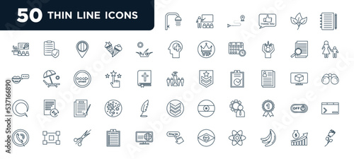 set of most common used 50 web icons in outline style. thin line icons such as shower, grass, rate, agreement, crm, summary, profit vector