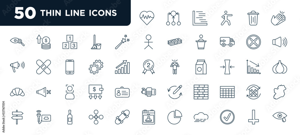 set of most common used 50 web icons in outline style. thin line icons ...