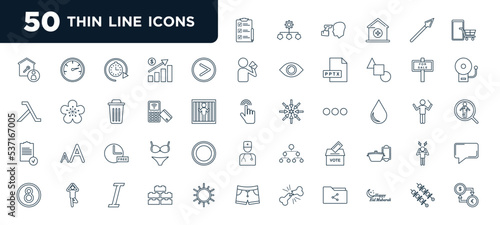 set of most common used 50 web icons in outline style. thin line icons such as submission, read more, untact, free time, ballot, building block, kebab vector photo