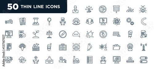 set of most common used 50 web icons in outline style. thin line icons such as bussinessman, handover, balance scale, industries, scientific, clearance, rate us vector