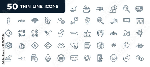 set of most common used 50 web icons in outline style. thin line icons such as de, add person, knife and fork, six, soccer player, old woman, adapt vector