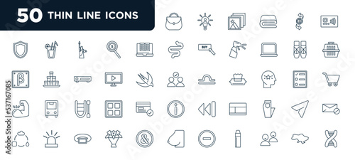set of most common used 50 web icons in outline style. thin line icons such as handbag, e learning, e-learning, rescue, mockup, bouquet, ukraine vector