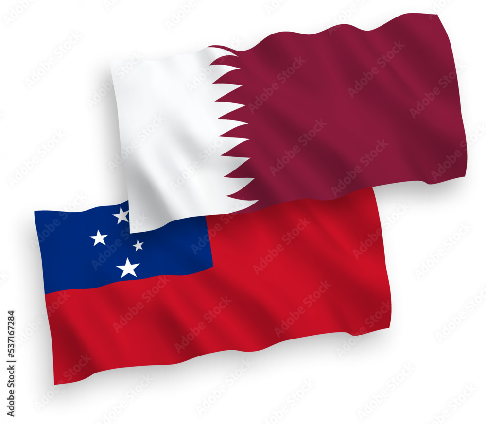 Flags of Independent State of Samoa and Qatar on a white background