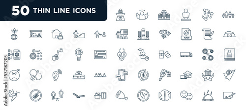 set of most common used 50 web icons in outline style. thin line icons such as kg, go to, initiative, ears, car key, trap, delivery food vector