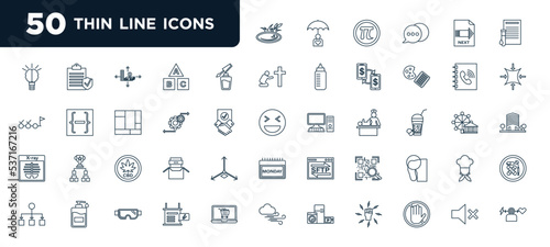 set of most common used 50 web icons in outline style. thin line icons such as pond, nail polish, automated, cbd, qr scanner, explanation, sound off vector