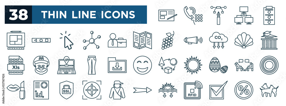 set of most common used web icons in outline style. thin line icons ...
