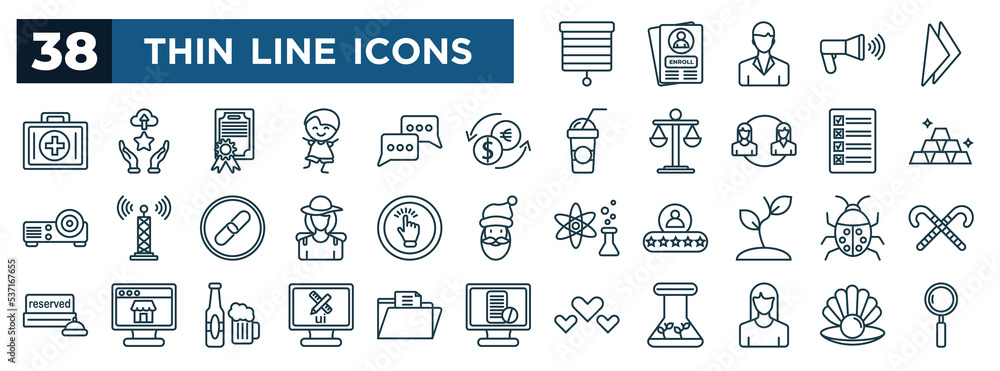 set of most common used web icons in outline style. thin line icons ...