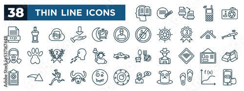 set of most common used web icons in outline style. thin line icons such as wise, cpp, my profile, plank, statue of liberty, notice board, buffalo, slippers vector