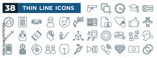 set of most common used web icons in outline style. thin line icons such as pistol, satisfied, instructor, rpa, beginner, consultancy, grandparents, bt vector