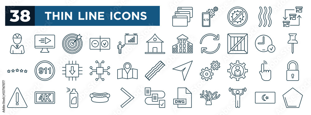 set of most common used web icons in outline style. thin line icons ...