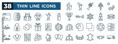 set of most common used web icons in outline style. thin line icons such as hike, cmd, fire extinguisher, comics, harddisk, camera lens, fees, leather vector