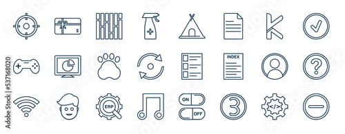 set of most common used web icons in outline style. thin line icons such as scope, disinfection, k, bussiness, bullet point, what, erp, 3 vector.