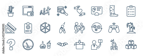 set of most common used web icons in outline style. thin line icons such as cactus, query, style, planner, parent, palm tree, fast food, demand vector.