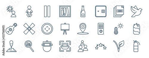 set of most common used web icons in outline style. thin line icons such as infection, bookshelf, sass, radiation, localisation, soda, welding, star rating vector. photo