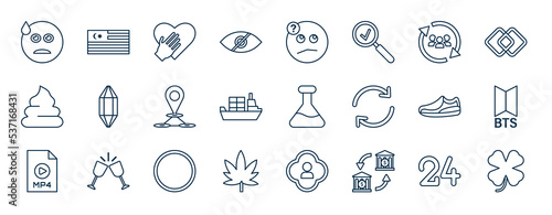 set of most common used web icons in outline style. thin line icons such as worry, blind, formation, crystal, beaker, bts, green circle, bank transfer vector.